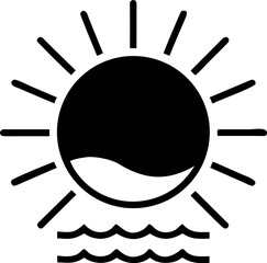 Solid sun icon silhouette vector illustration design element with black color and ocean wave for weather, climate change