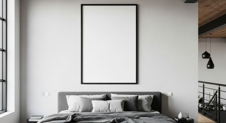 Minimalist Bedroom with Blank Frame and Large Window, Interior, Design, Home