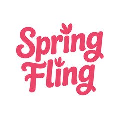 The words Spring Fling are written in a playful, pink, handwritten font with small leaf-like accents.