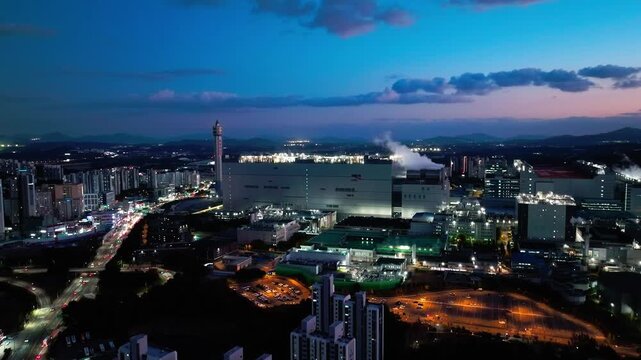 Aerial View of Icheon, Hynix Semiconductor Factory, night
