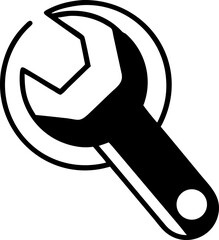 Robust solid wrench silhouette vector icon, ideal for illustrating repair, maintenance, fixing, and general mechanical concepts