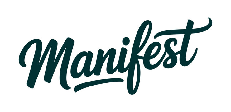 The word 'Manifest' is written in a stylish, dark green script font on a white background.