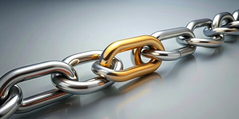 Obraz premium A Strong Metal Chain with a Golden Link Representing Connection and Unity