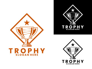 Trophy with rhombus line logo design vector template. Modern trophy logo design vector template