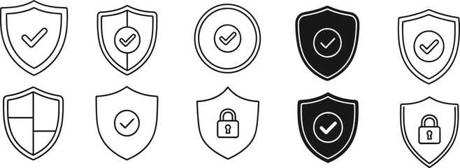 Collection of shield icons representing security and protection concepts
