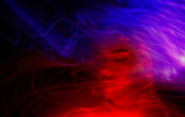 Surreal abstract portrait of a woman in neon hues