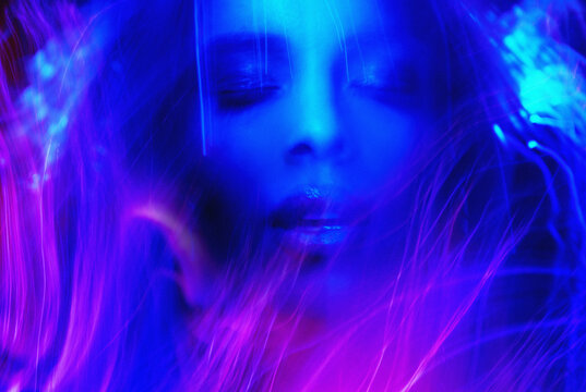 Surreal neon portrait with long exposure effects