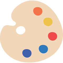 Fototapeta premium A Light Tan Artists Palette With Six Colorful Paint Splashes Includes Red Yellow Blue Orange And White With A Transparent Background