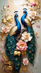 Two Ornate Peacocks Perched Branch