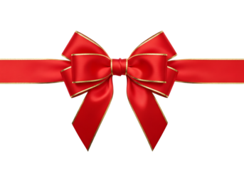 Luxurious Red Satin Ribbon Bow with Gold Trim isolated on a transparent background red ribbon bow gift wrapping