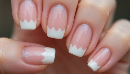Elegant French manicure with crisp white tips and natural pink base on neatly groomed nails, clean, sophisticated, and versatile for daily wear or special occasions