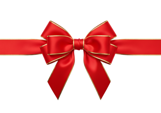 Luxurious Red Satin Ribbon Bow with Gold Trim isolated on a transparent background red ribbon bow gift wrapping
