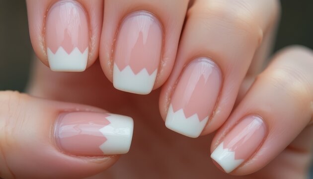 Elegant French manicure with crisp white tips and natural pink base on neatly groomed nails, clean, sophisticated, and versatile for daily wear or special occasions
