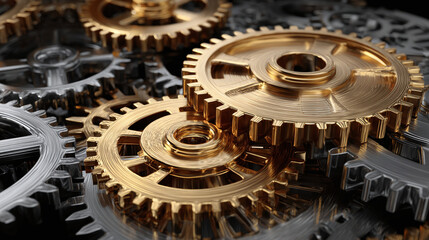 Interlocking gears creating a dynamic visual, symbolizing mechanical engineering and industrial processes