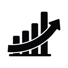 A bar chart with upward arrow shows growing business trend on white background
