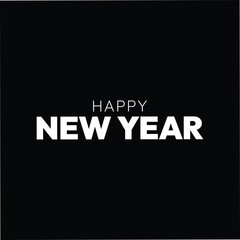 Happy New Year White Typography and Black Background, 