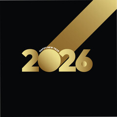 Happy New Year 2026 with Black Background, Creative Golden Number Symbol sign Design, Vector Icon Concepts art, 