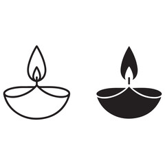 Stylized Diya Lamp Icon - Line Art and Silhouette