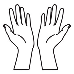 Two Open Hands Reaching Upwards, Outline Illustration