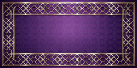 Elegant Purple Background with Golden Geometric Frame and Intricate Pattern