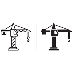 Construction Crane Icons: Outline and Solid Fill