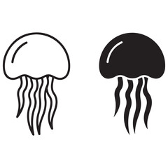 Simple Outline and Silhouette Jellyfish Illustrations
