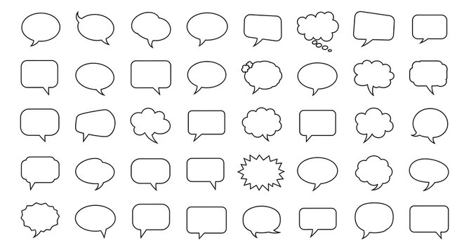 Collection of speech bubble outline icons simple vector design elements perfect for chat apps and user interface design isolated on whit