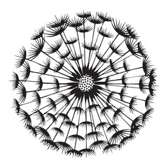 Black Silhouette of a Dandelion Seed Head on White
