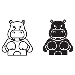 Cartoon Boxer Hippopotamus Icon