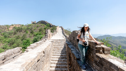 Jinshanling Great Wall section under clear blue sky