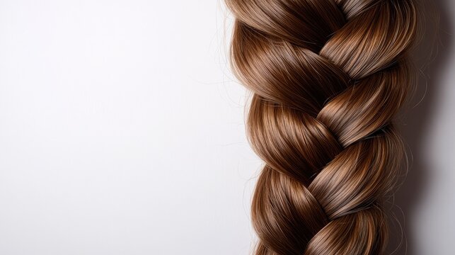Close-Up of a Beautifully Braided Hairstyle Showcasing Sleek Brown Hair Against a Clean White Background Ideal for Hair Care and Fashion Visuals
