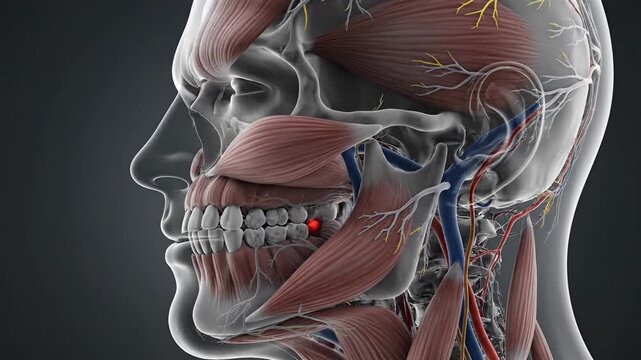 Detailed 3D Medical Animation of Temporomandibular Joint TMJ Pain and Anatomy.