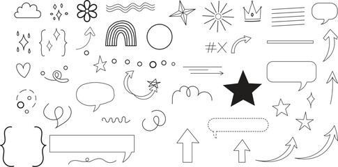 Collection of hand drawn decorative elements and symbols for design