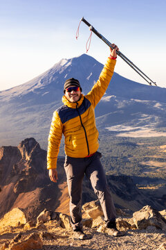 Climbing Iztaccihuatl with Popocatepetl in the distance