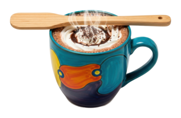 Indulging in hot chocolate cozy kitchen food warm atmosphere isolated on transparent background