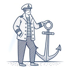 Sailor holding an anchor confidently in a minimal line art style.