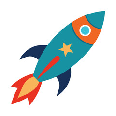 Retro space rocket toy with fins and star splash. space rocket isolated on white