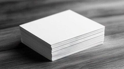 Blank business cards stacked on a wooden surface, empty space for branding or text, perfect for marketing and personalization concepts.