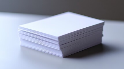 Stack of Blank White Business Cards on a Clean Surface Ready for Customization in an Office Setting for Professional Networking and Branding Purposes