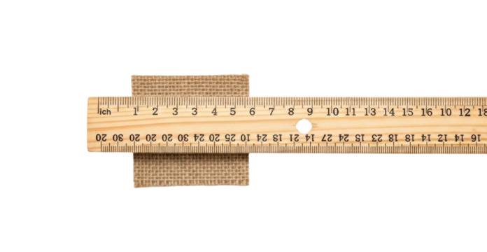 Measuring wooden ruler on burlap fabric environment isolated on transparent background