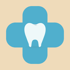 Dental Health Icon with Tooth and Medical Cross. The simple shapes and soft colors make it suitable for a wide range of commercial uses.