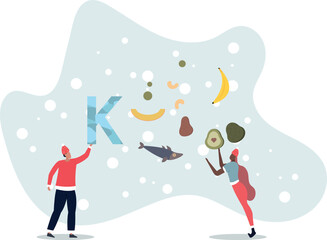 Obraz premium Potassium in food as natural mineral source for health.Healthy eating with organic nutrients and vitamins.life and employment of people.