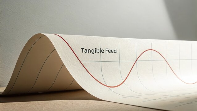 A paper curve chart labeled Tangible Feed showing data visualization