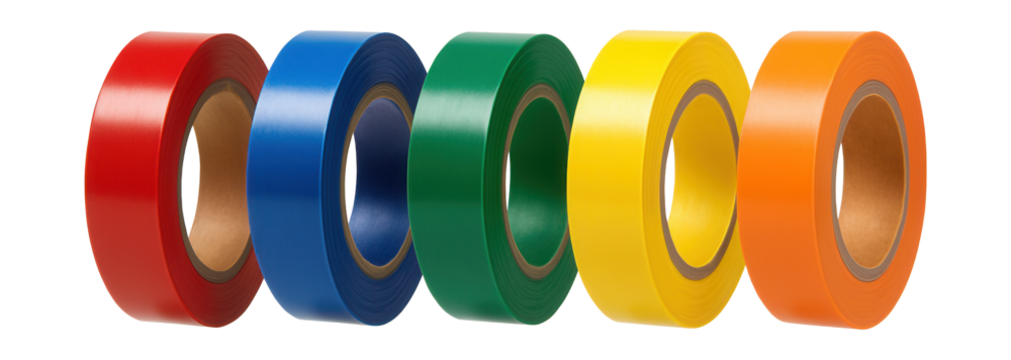 Multi-colored insulating tape set for organizing and distinguishing wires in a home office.