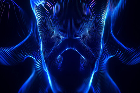 Generative AI abstract visualization of colorful sound waves and acoustic data flow with glowing particles in motion across dark background - Powered by Adobe