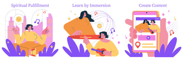 Creative Learning and Spiritual Fulfillment Vector Illustration