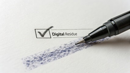 Pen marking digital residue on a white document surface