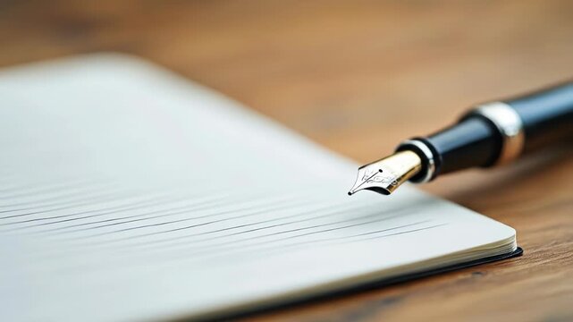 Fountain pen on blank lined notebook for writing elegant notes or creative ideas