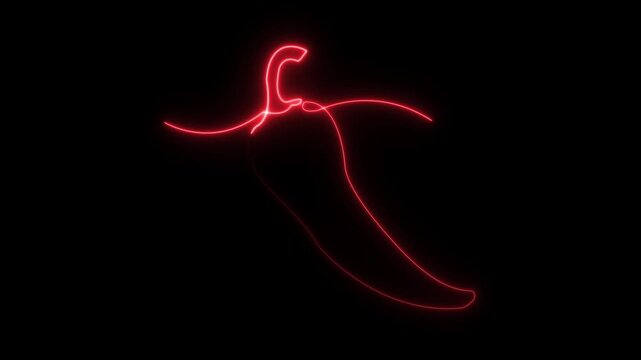 Abstract glowing neon of hot chili icon animation with black background.