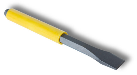 Yellow handled chisel with dropshadow behind